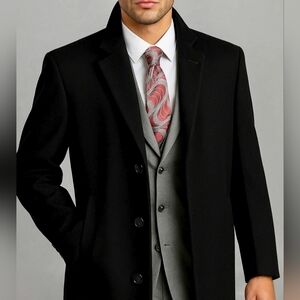 23rd St. Mens Coat 44R Black/Dark Gray Wool Cashmere Blend Peacoat Jacket